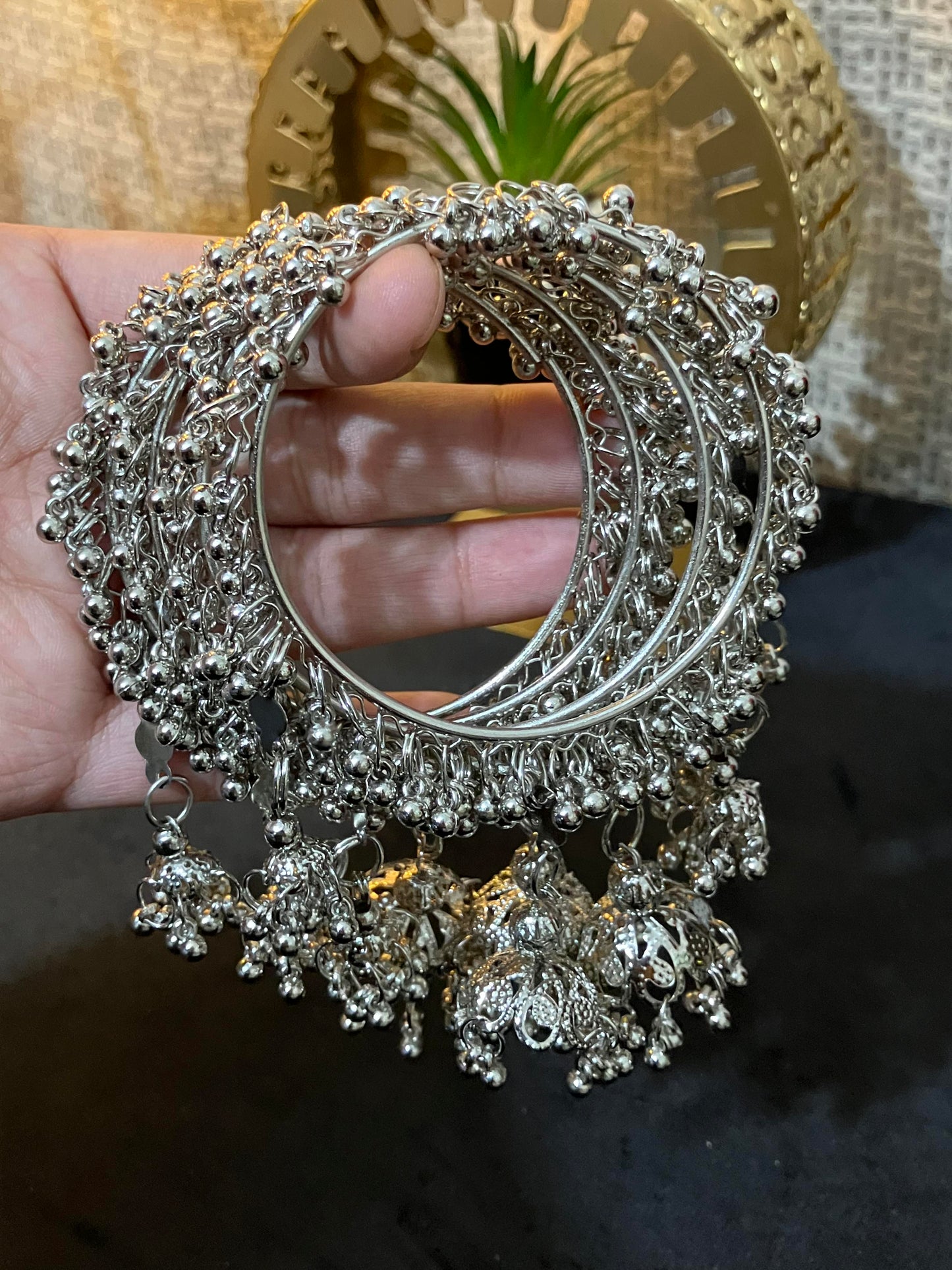Silver Jhumka bangles 4pc