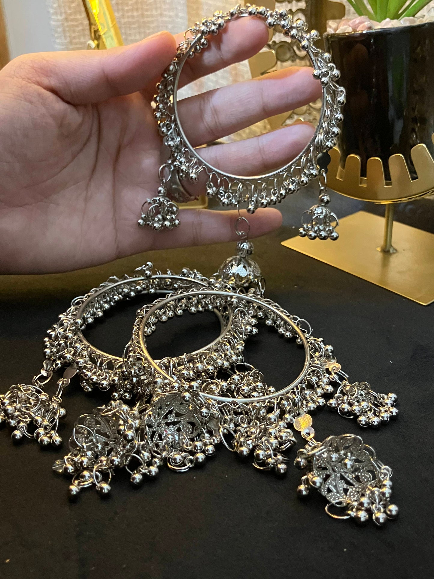Silver Jhumka bangles 4pc