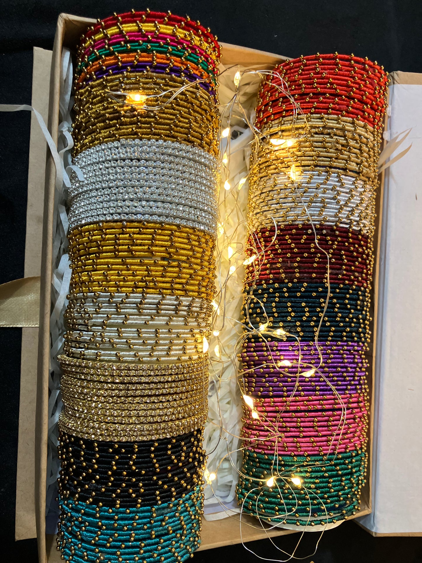 Trending Indian Multi Colored Bangles With Gold Dotted beads 12 sets