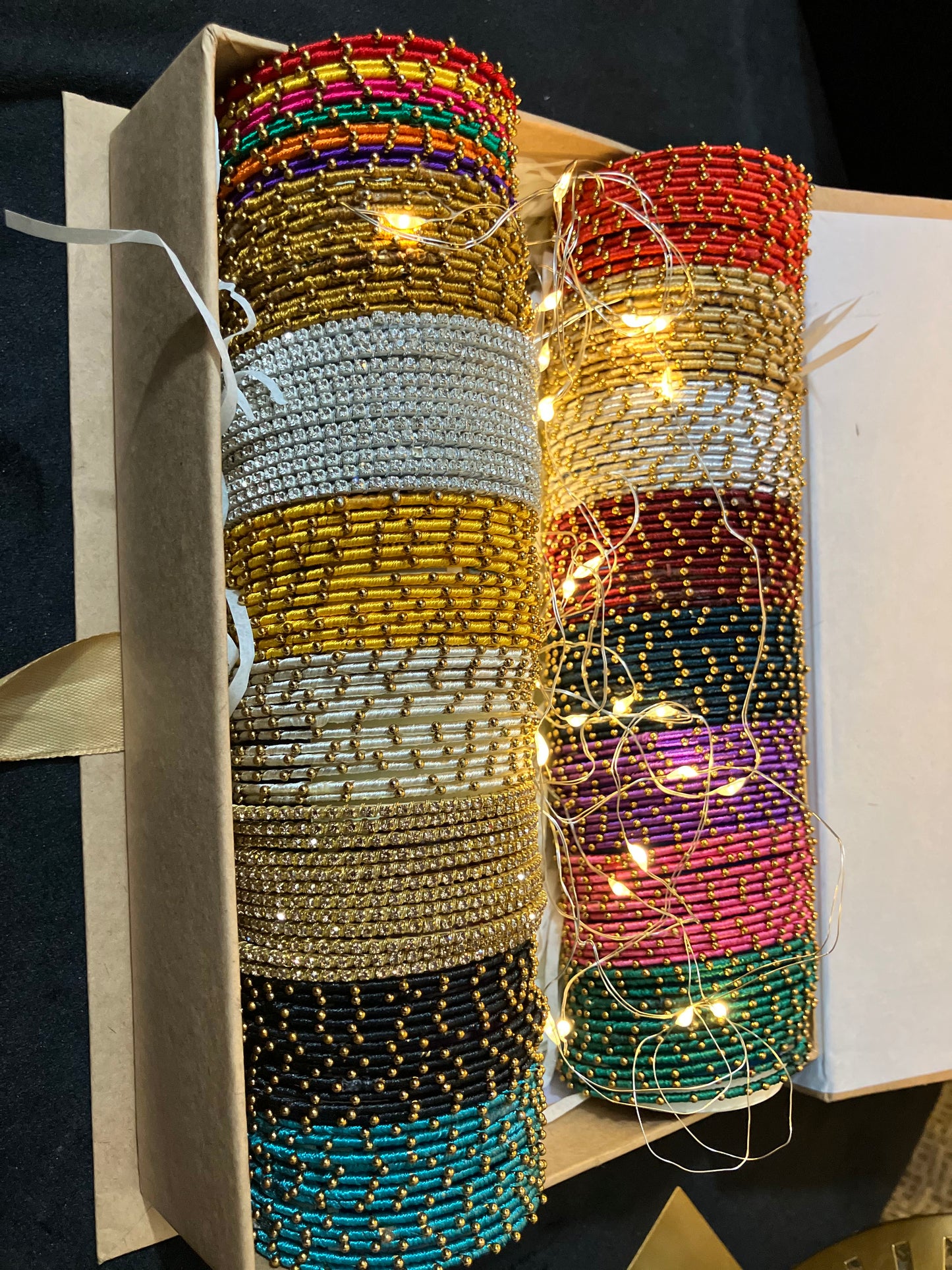 Trending Indian Multi Colored Bangles With Gold Dotted beads 12 sets