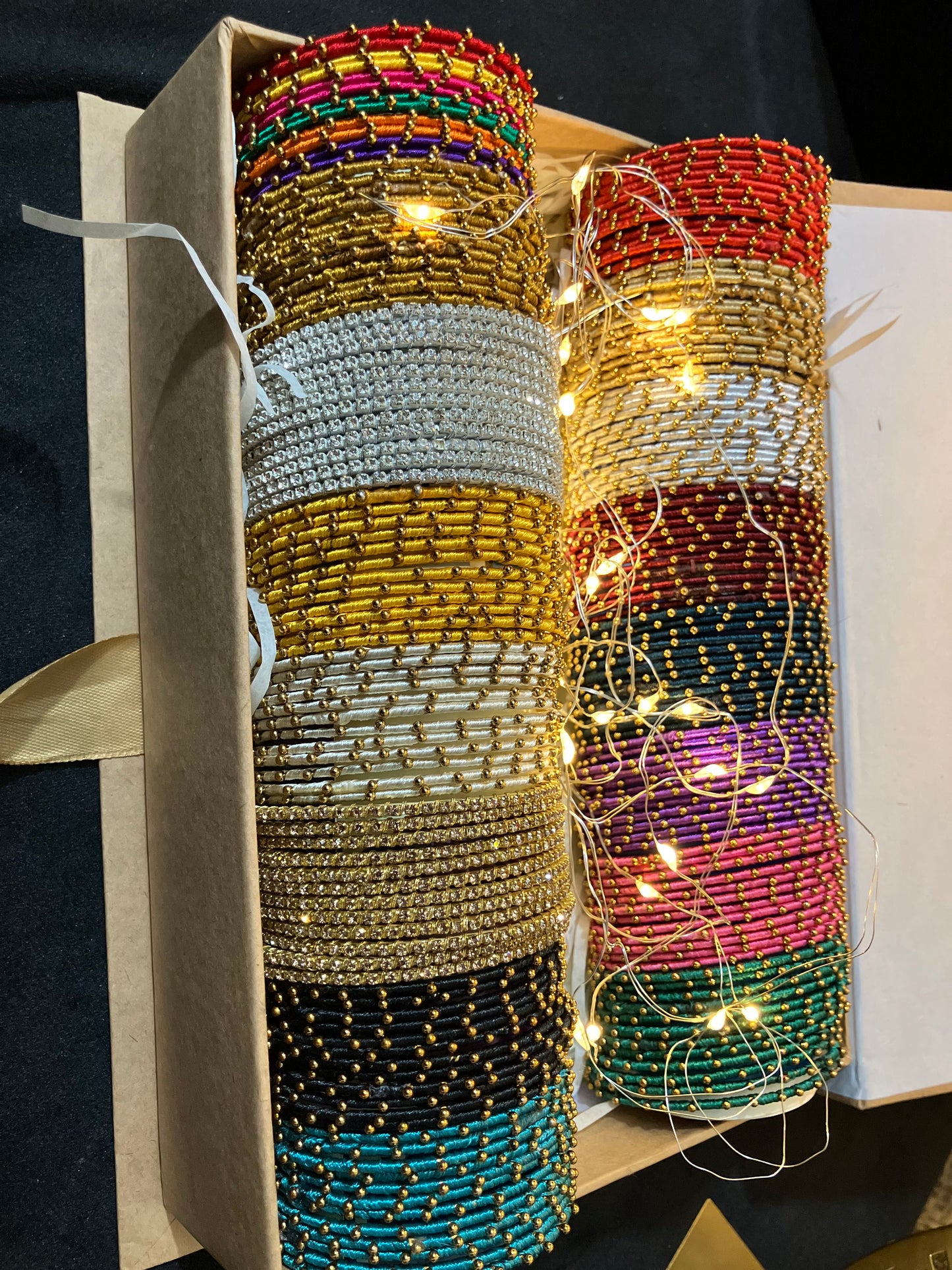 Trending Indian Multi Colored Bangles With Gold Dotted beads 12 sets