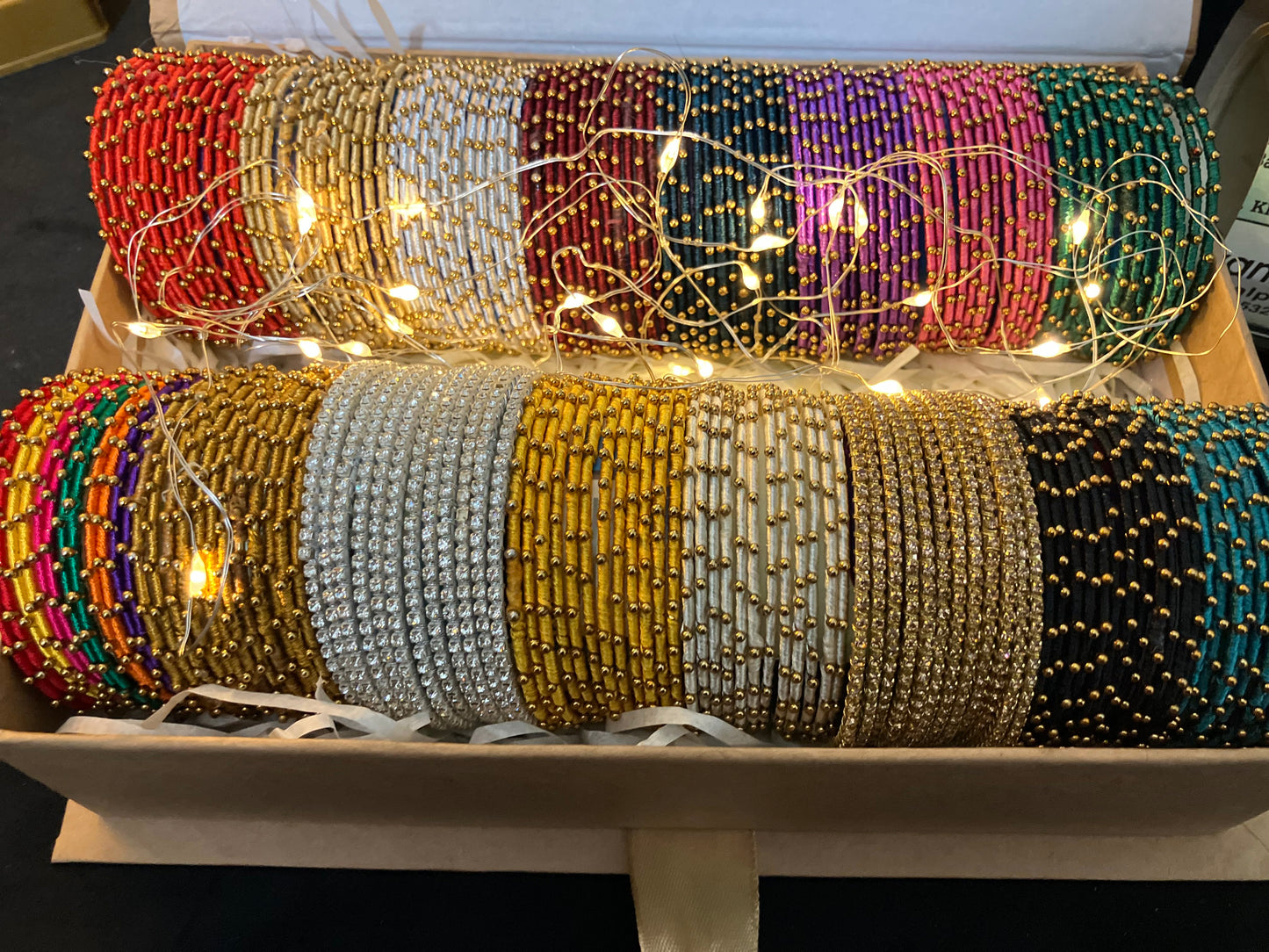 Trending Indian Multi Colored Bangles With Gold Dotted beads 12 sets