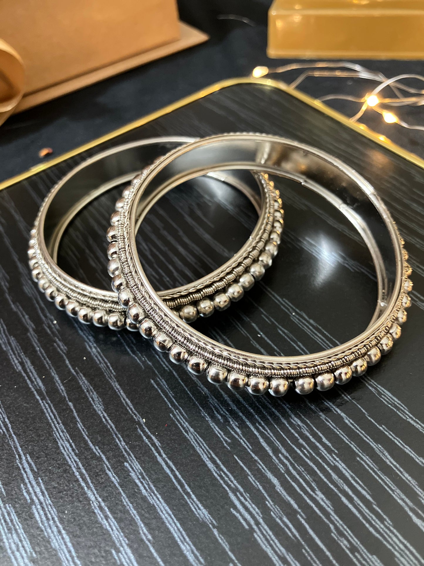Gold Plated Bangles with Small Beaded Design