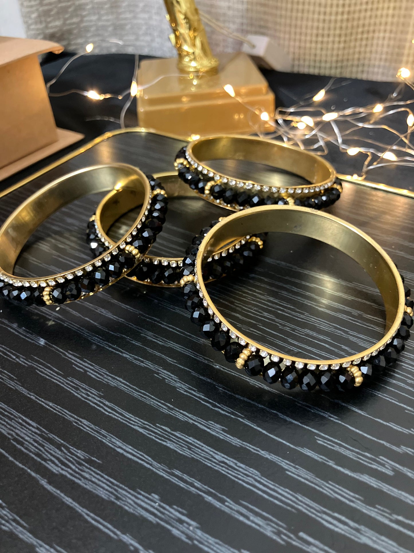 Gold Plated Bangles Decorated With Faceted Beads