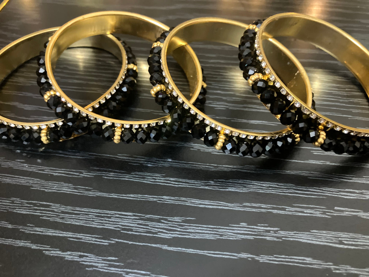 Gold Plated Bangles Decorated With Faceted Beads