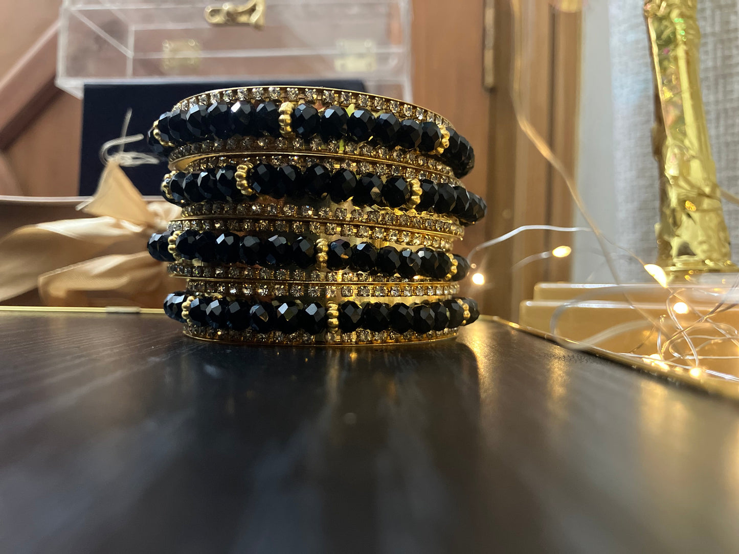 Gold Plated Bangles Decorated With Faceted Beads