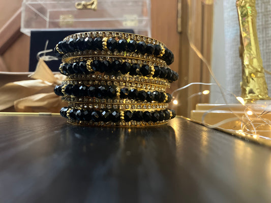 Gold Plated Bangles Decorated With Faceted Beads