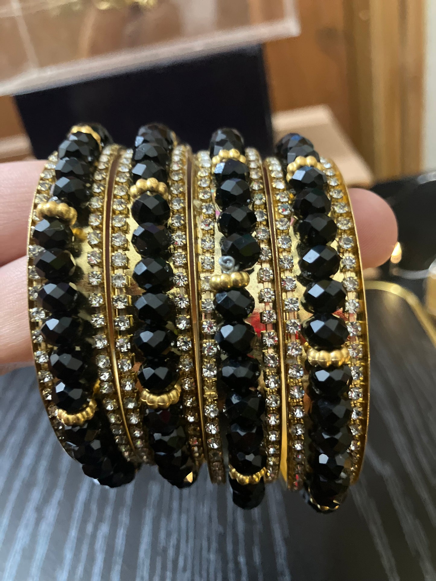 Gold Plated Bangles Decorated With Faceted Beads