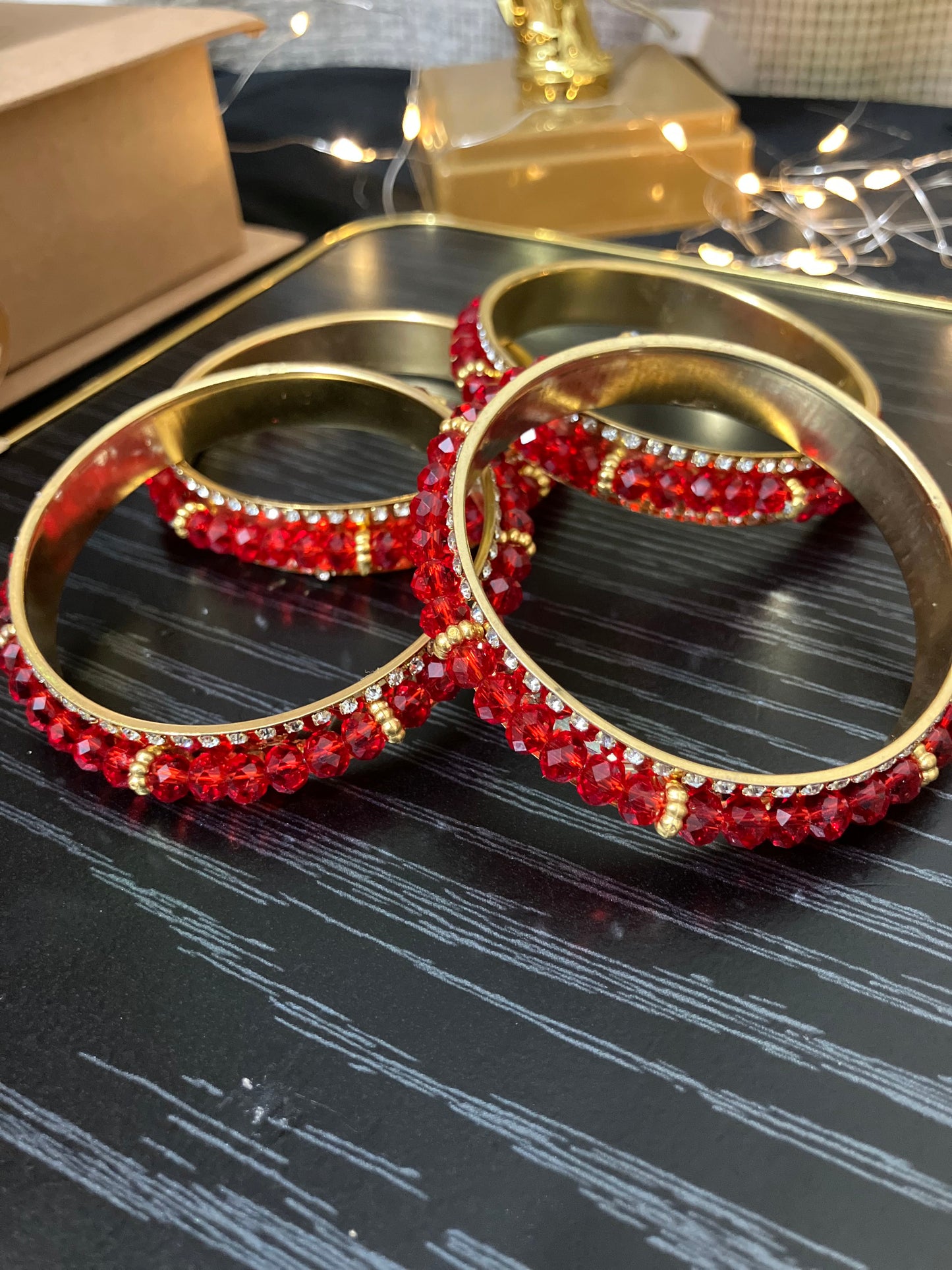 Gold Plated Bangles Decorated With Faceted Beads
