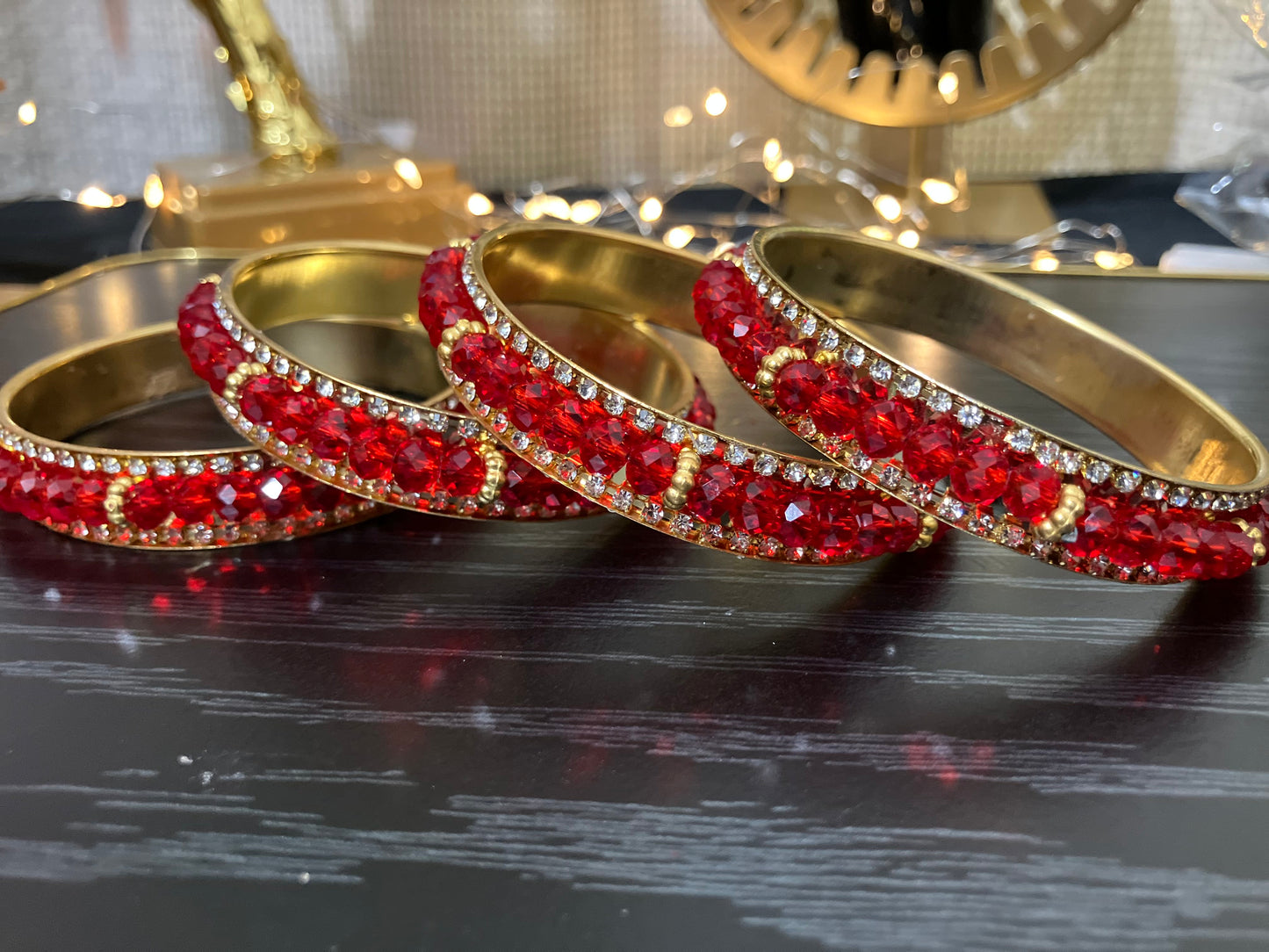 Gold Plated Bangles Decorated With Faceted Beads