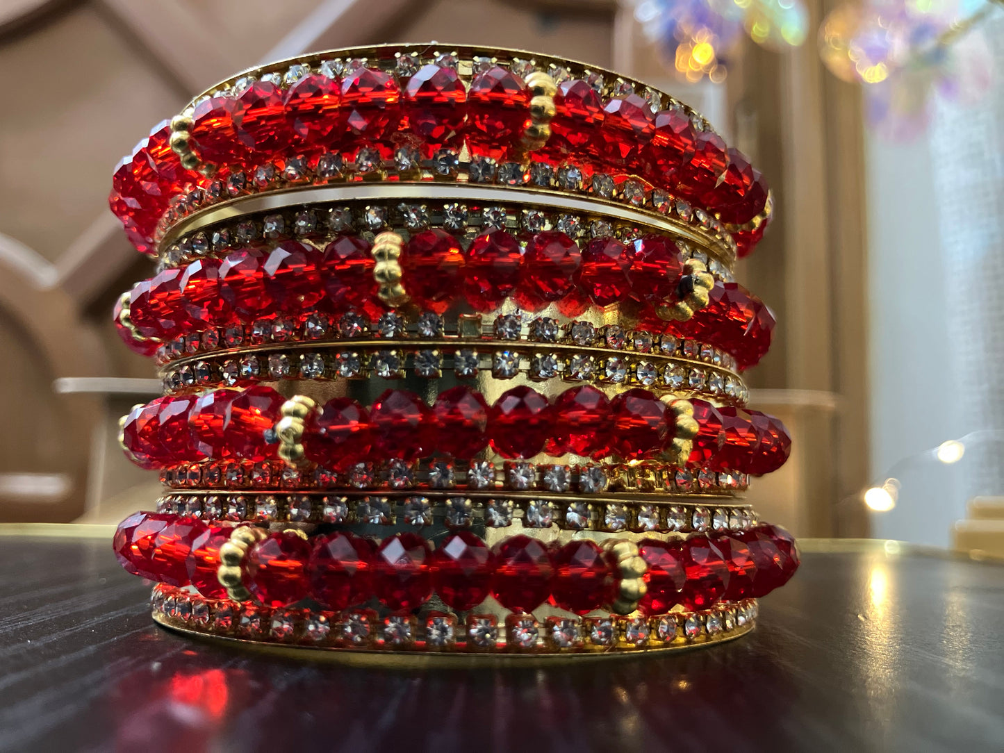 Gold Plated Bangles Decorated With Faceted Beads