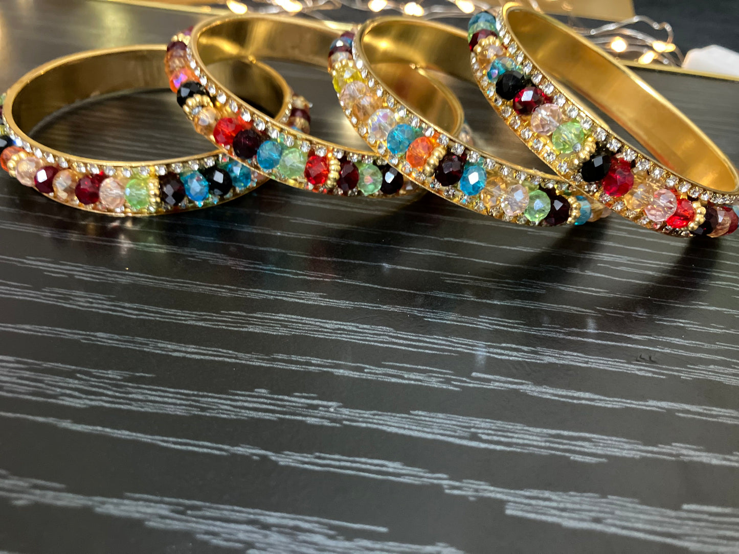 Gold Plated Bangles Decorated With Faceted Beads