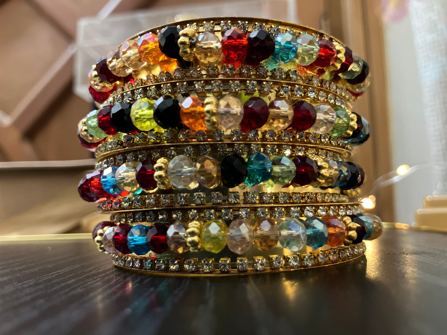 Gold Plated Bangles Decorated With Faceted Beads