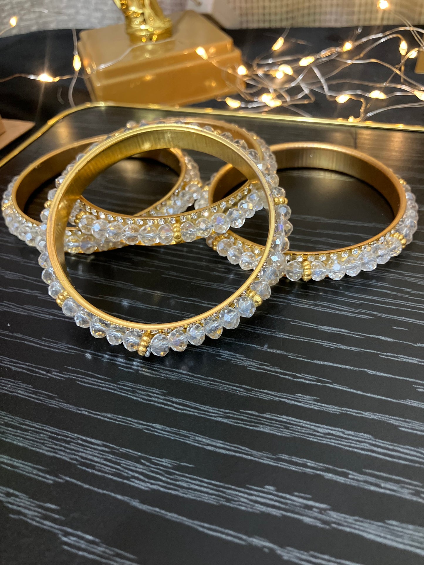 Gold Plated Bangles Decorated With Faceted Beads