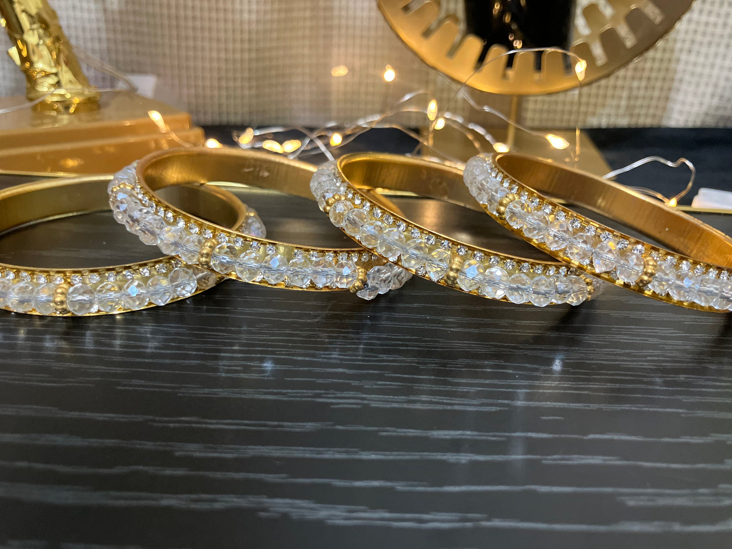 Gold Plated Bangles Decorated With Faceted Beads