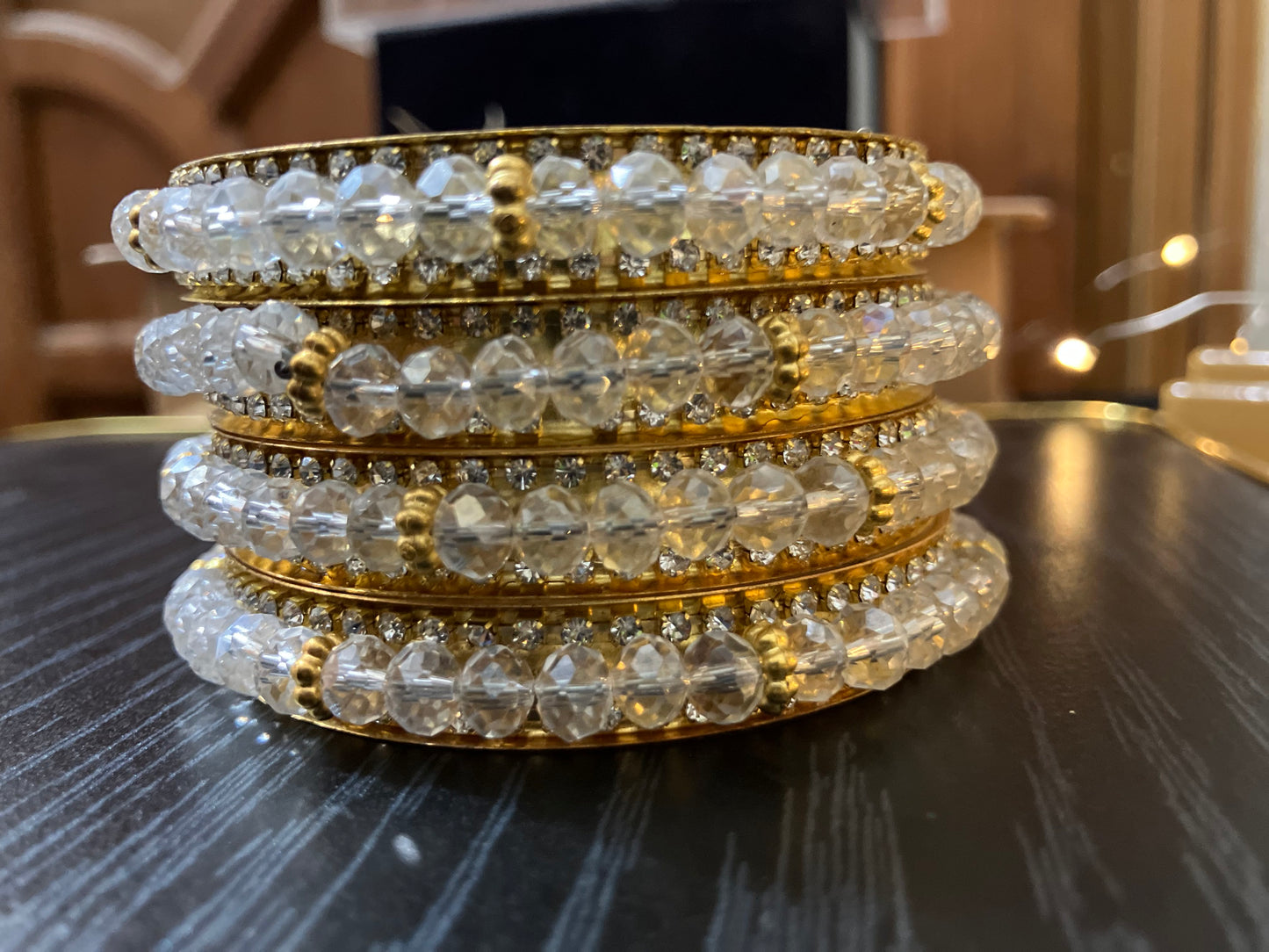 Gold Plated Bangles Decorated With Faceted Beads