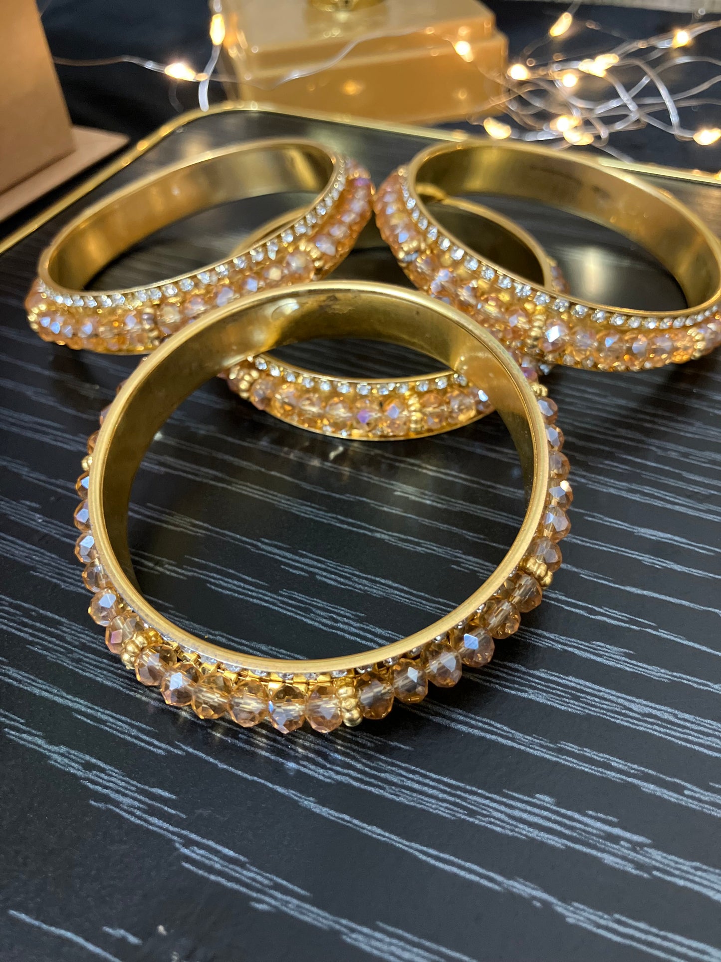 Gold Plated Bangles Decorated With Faceted Beads