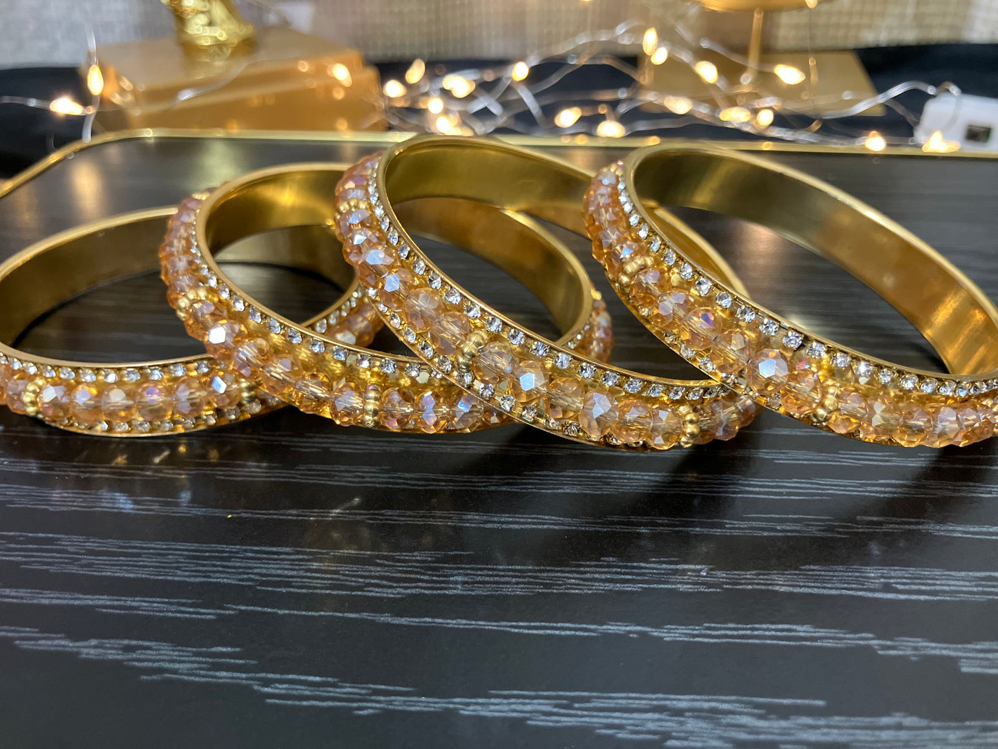 Gold Plated Bangles Decorated With Faceted Beads