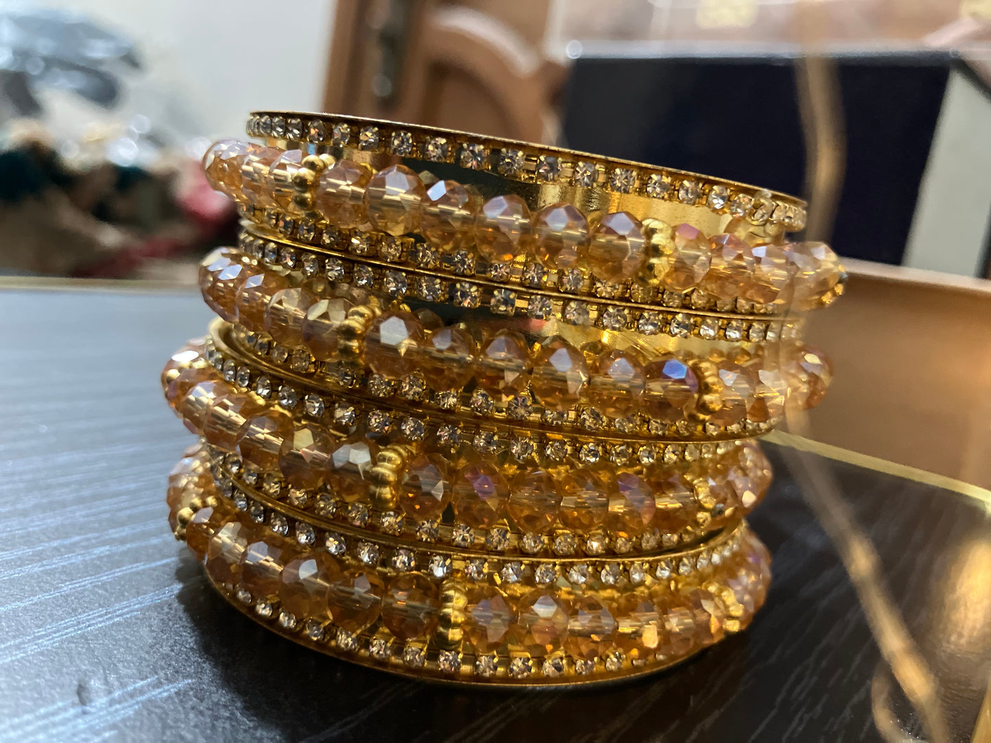 Gold Plated Bangles Decorated With Faceted Beads