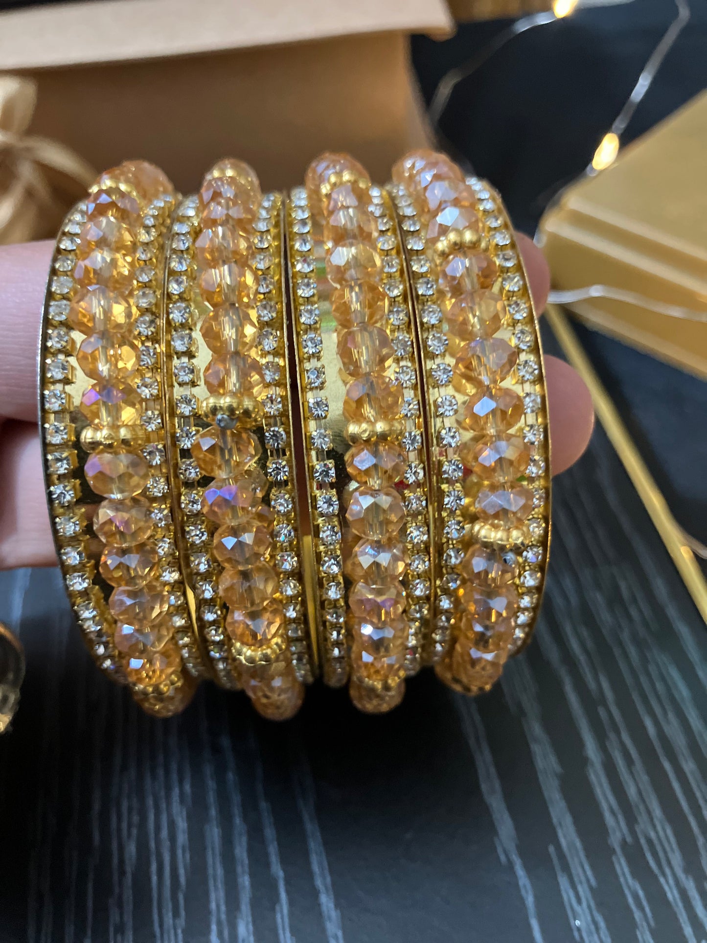 Gold Plated Bangles Decorated With Faceted Beads