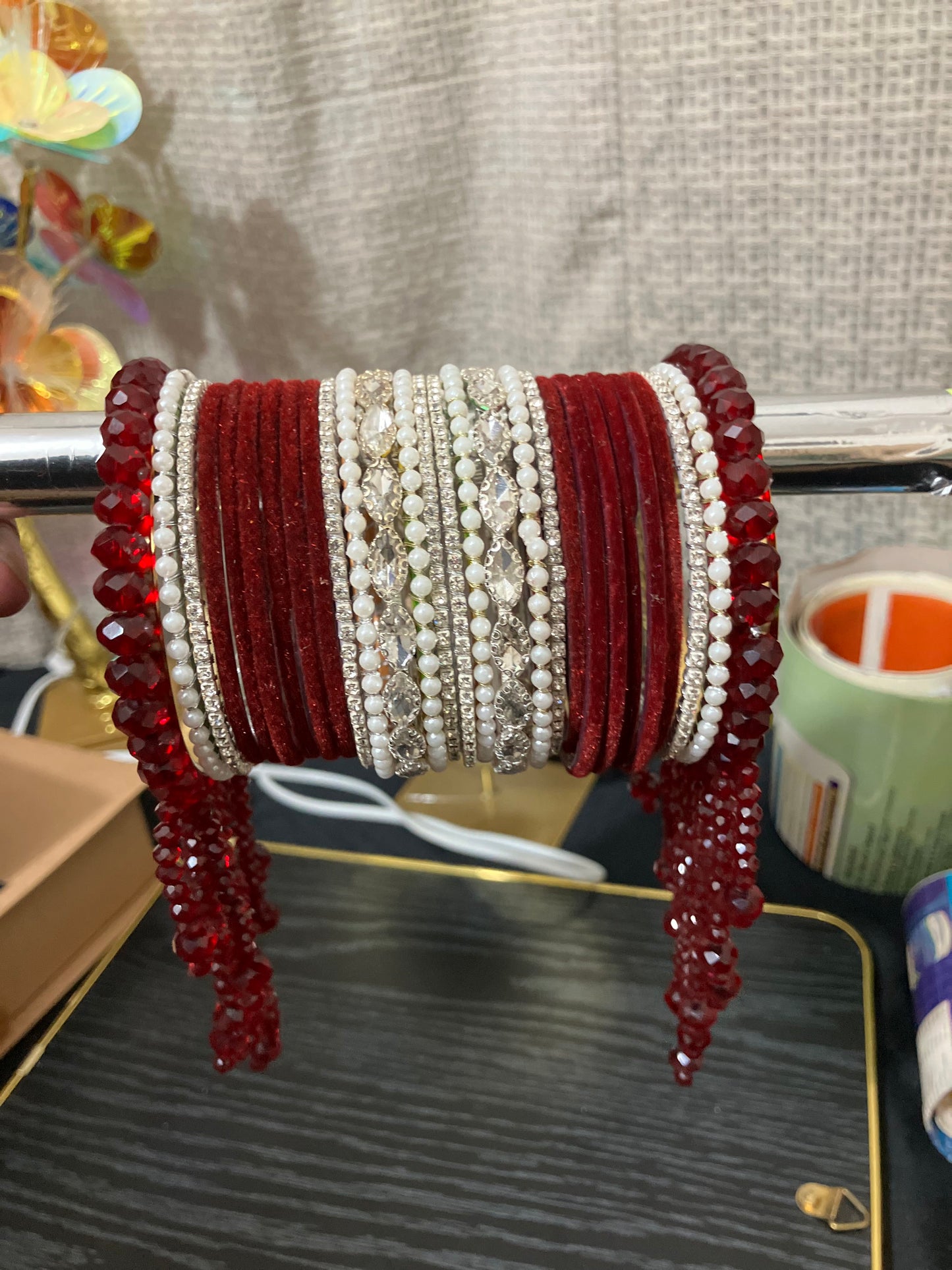 Crystal-Embellished Gajra with Velvet Bangles