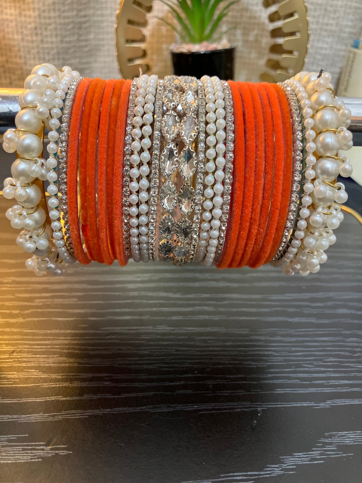 Velvet and pearl gajra bangles