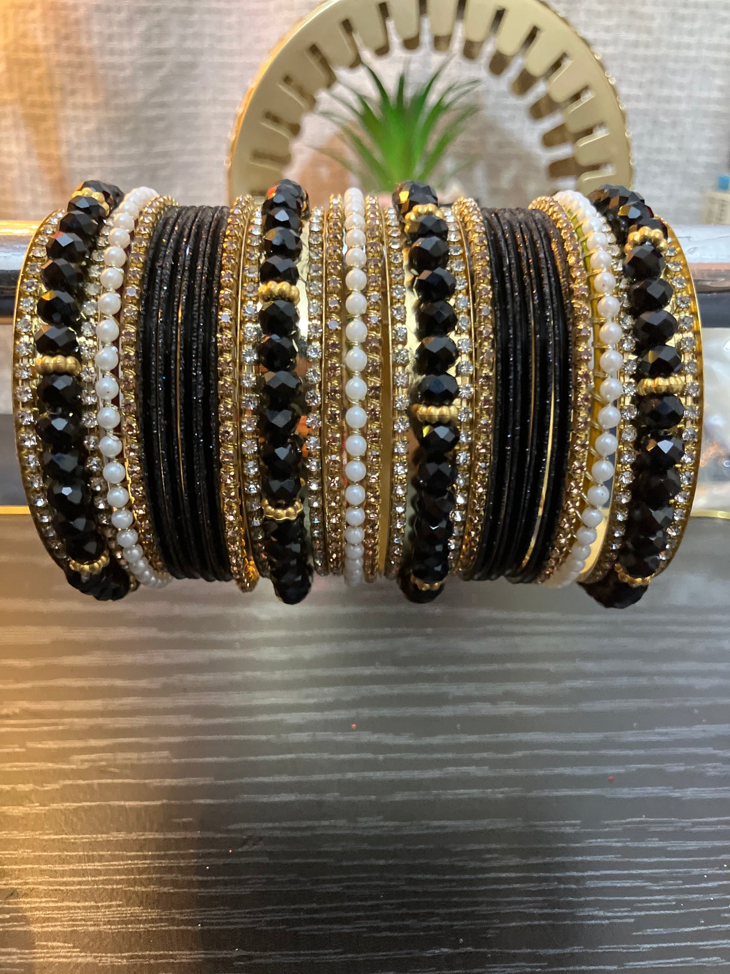 Elegant Pearl and Rhinestone Metal Bangles