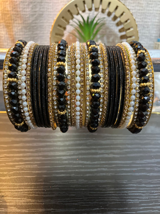 Elegant Pearl and Rhinestone Metal Bangles