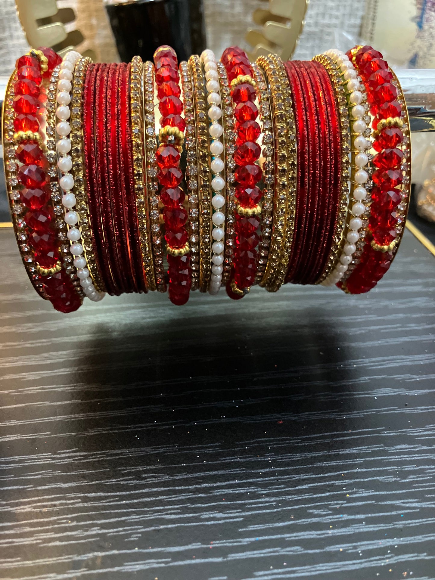Elegant Pearl and Rhinestone Metal Bangles
