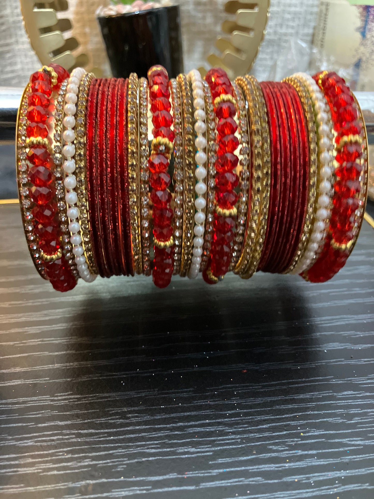 Elegant Pearl and Rhinestone Metal Bangles